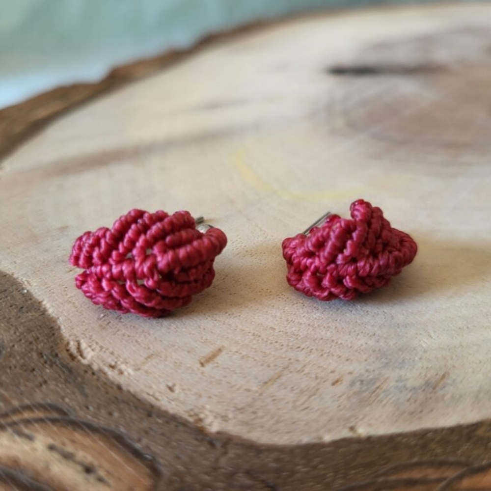 New Handmade Micro- Macrame Raspberry Earrings